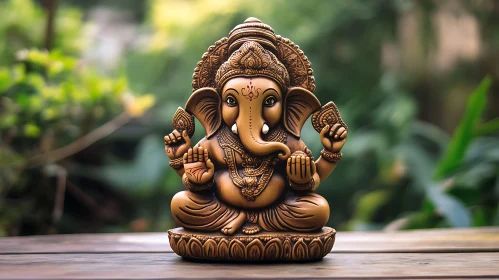 Peaceful Ganesha Statue Surrounded by Nature