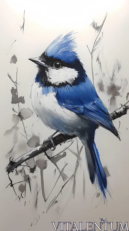 AI ART Artistic Blue Jay on Branch