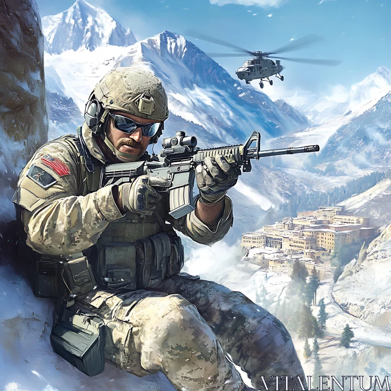 Mountain Warfare: Soldier and Helicopter AI Image