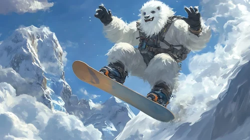 Snowboarding Yeti on a Mountain