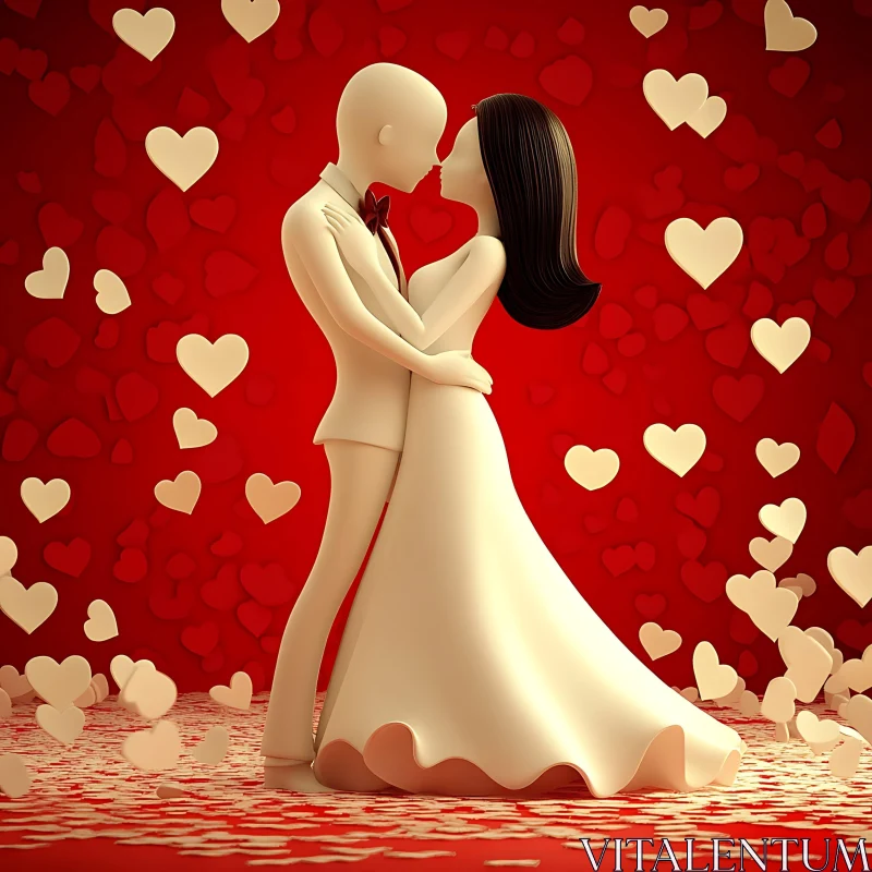 Stylized Wedding Couple with Hearts AI Image