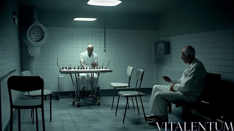 Medical Professionals in a Dimly Lit Room AI Image