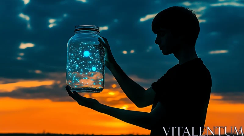 AI ART Silhouette with Jar of Stars