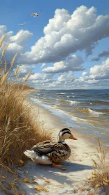 Tranquil Beach Scene with Wildlife