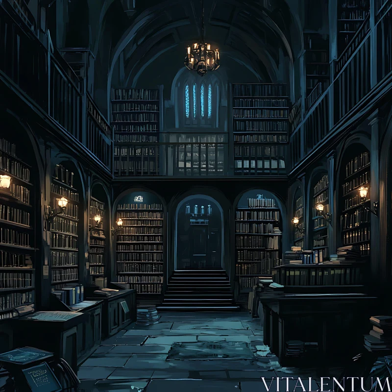 AI ART Grand Library Interior with Bookshelves