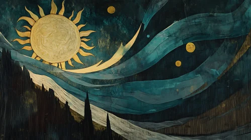 Mountain Range Under Sun Painting
