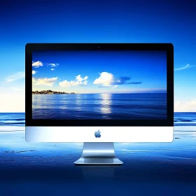 Apple Monitor Showing a Beautiful Sea View