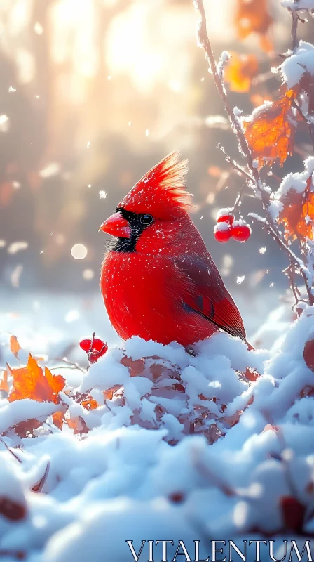 AI ART Cardinal on Snowy Branch