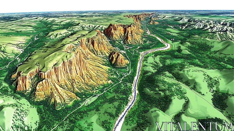 Aerial View of Mountainous Green Landscape AI Image