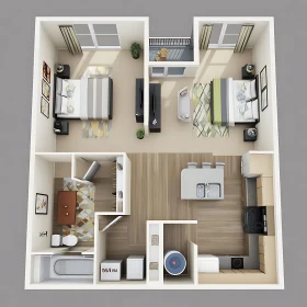 Apartment Layout Design with Two Bedrooms
