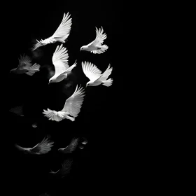 White Doves Soaring in the Dark