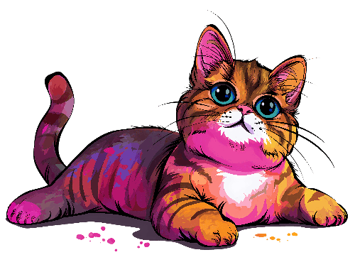 Adorable Cat Vector Illustration with Orange, White, and Pink Fur POD Design