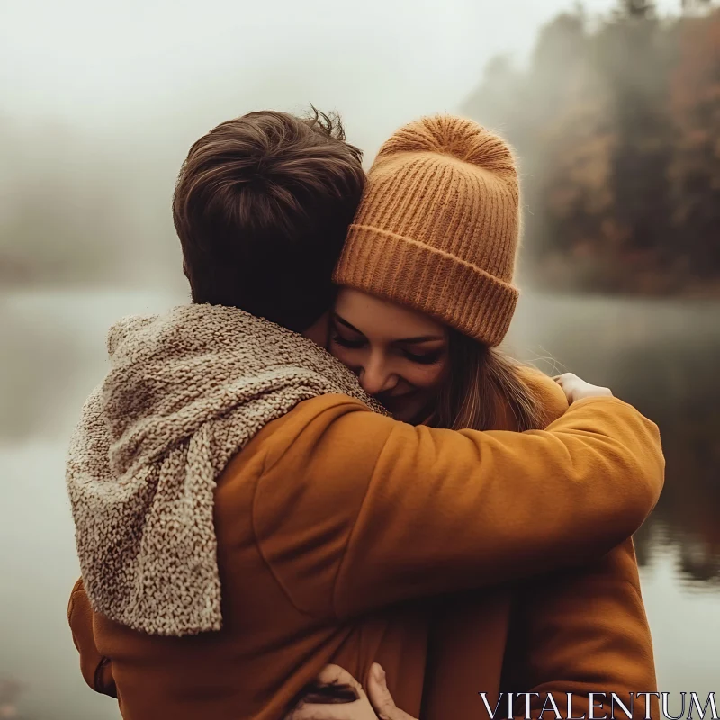 Couple's Affectionate Autumn Moment AI Image