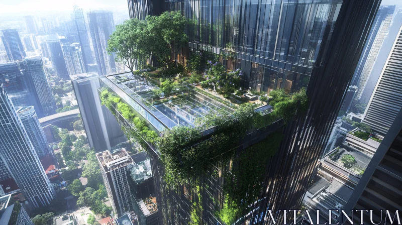 Skyscraper with Lush Rooftop Terrace Garden AI Image