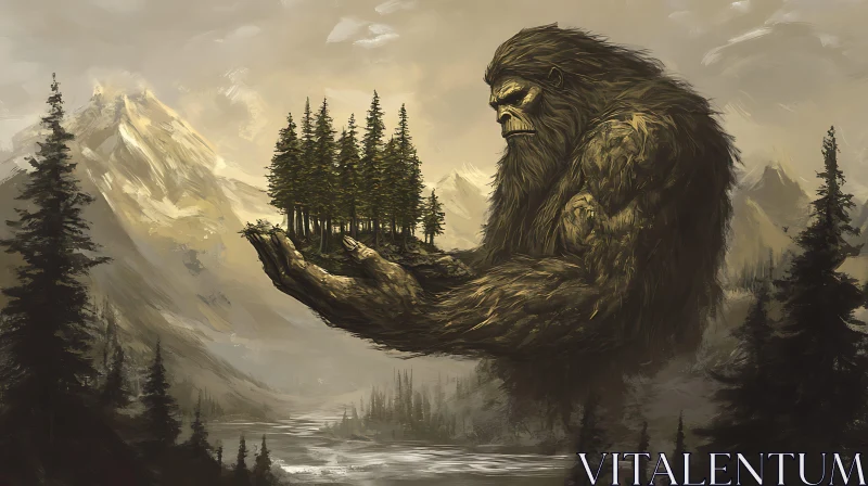 AI ART Colossal Bigfoot and Forest Landscape