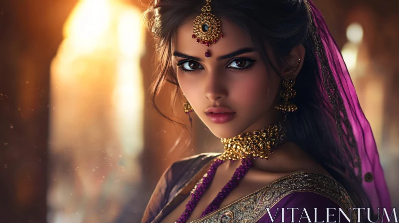 Portrait of a Woman with Indian Jewelry AI Image