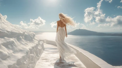 Woman in White Dress Overlooking the Sea