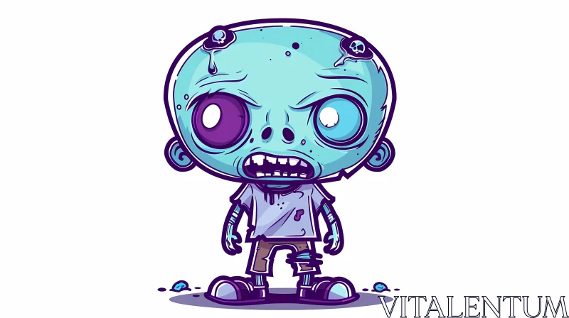 Blue Zombie Cartoon Illustration AI Image