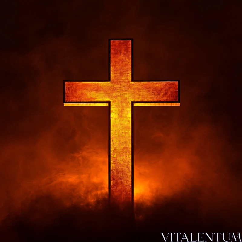 Luminous Cross in Dark Fiery Setting AI Image