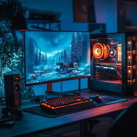 Tech-Savvy Gaming Station with Captivating Visuals