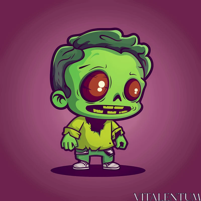 AI ART Cartoon Illustration of a Zombie Boy with Green Skin