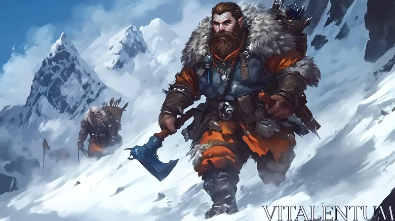 AI ART Mountain Pass Dwarf Warrior Illustration