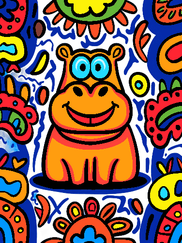 Cheerful Cartoon Hippopotamus T-Shirt Design