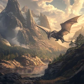 Majestic Dragon Soaring Through Mountain Valley