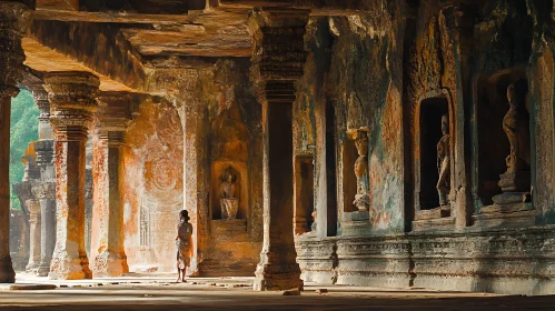 Indian Temple Interior with Figure