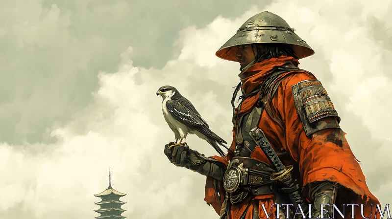 Warrior with Falcon Digital Art AI Image