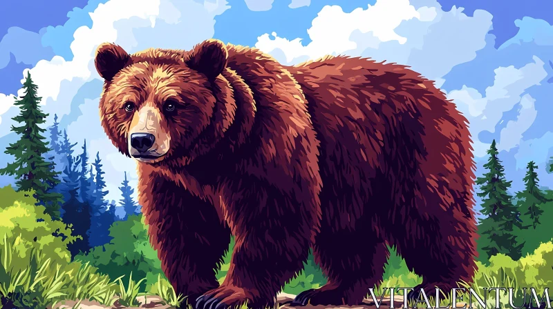 AI ART Serene Bear Amidst Lush Greenery