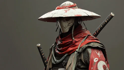 Masked Samurai Warrior with Dual Katanas