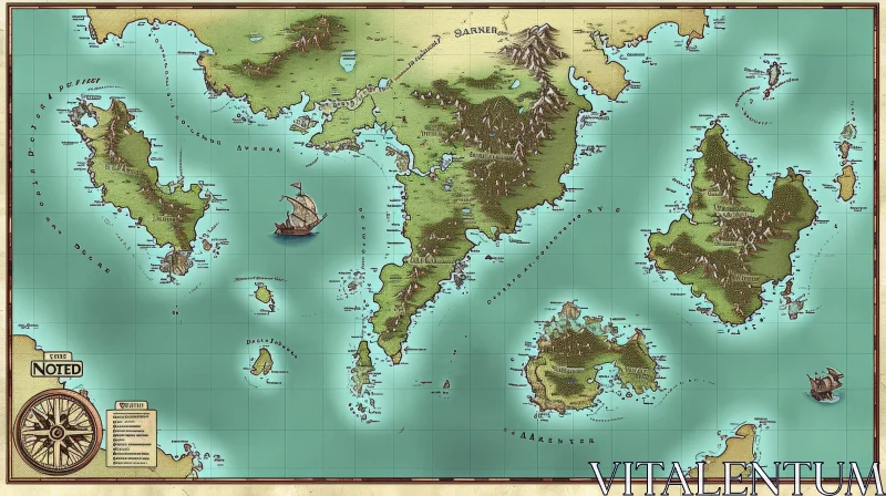 Explore a Captivating Fantasy World with this Vintage Map AI Image