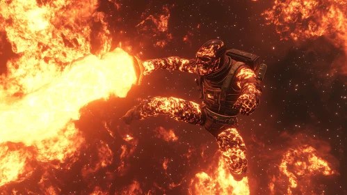 Flaming Astronaut in Space