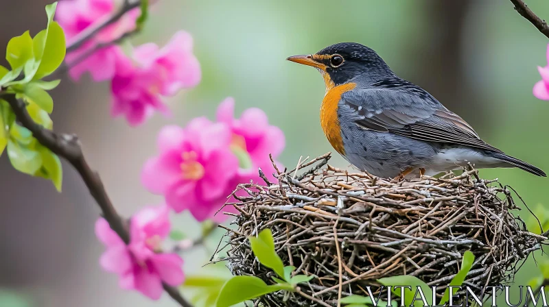 Bird Nesting among Blossoms AI Image