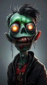 Green-Skinned Zombie Digital Art with Dark Background
