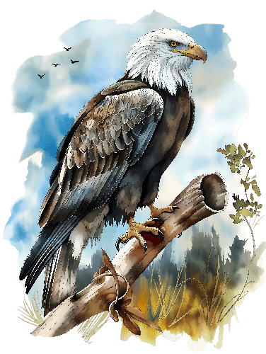 POD Design Majestic Bald Eagle Perched on Branch - Symbol of Strength