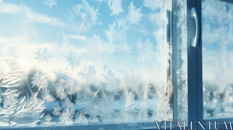 Nature's Whimsy: Dreamlike Ice Flakes on Window AI Image
