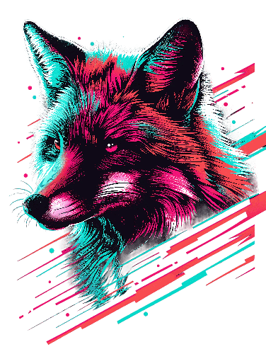 Stylized Fox T-Shirt in Pink and Blue for Fashion-Forward Youth POD Design