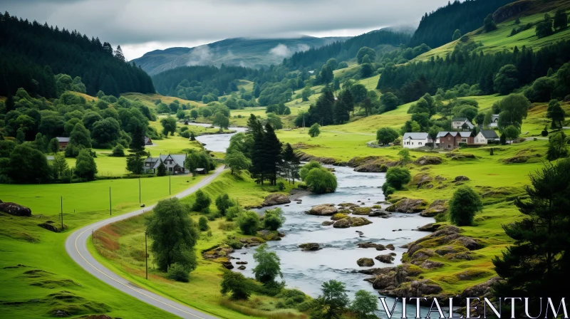 Tranquil River in Verdant Valley: Scottish Landscapes AI Image