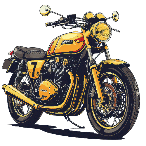 Vintage Yellow Motorcycle Illustration with Transparent Background POD Design