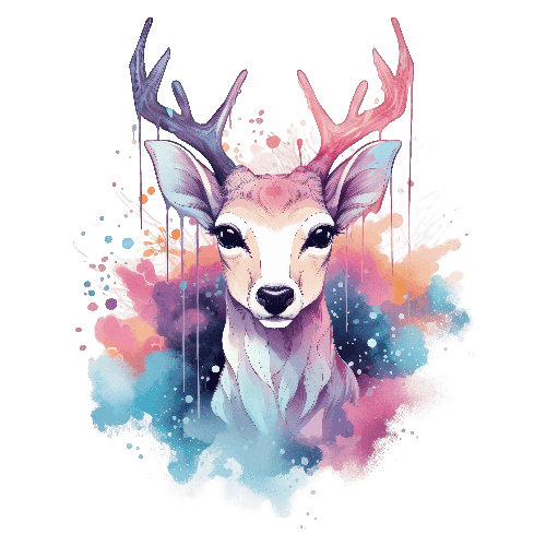 Watercolor Deer with Antlers in Pastel Colors POD Design