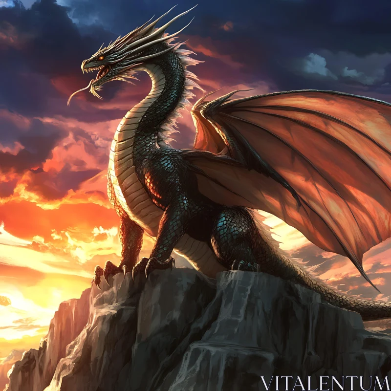 Sunset Dragon on Mountain Peak AI Image