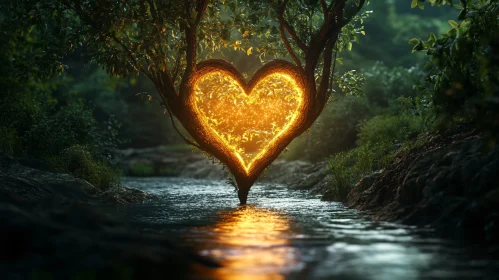 Glowing Heart Tree River Landscape