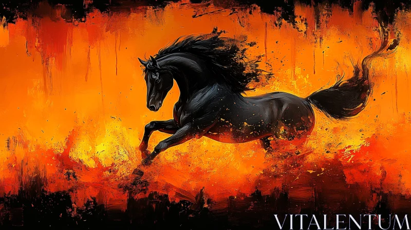 Artistic Galloping Horse in Orange Flames AI Image