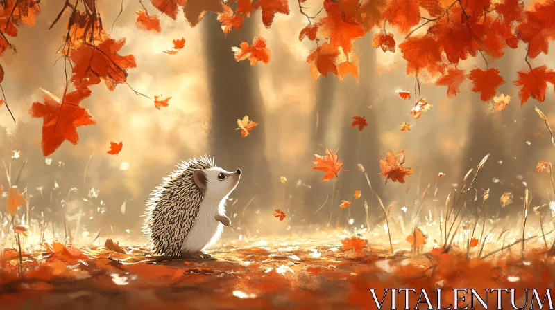 AI ART Hedgehog in Autumn Leaves