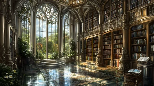 Elegant Library with Arched Windows