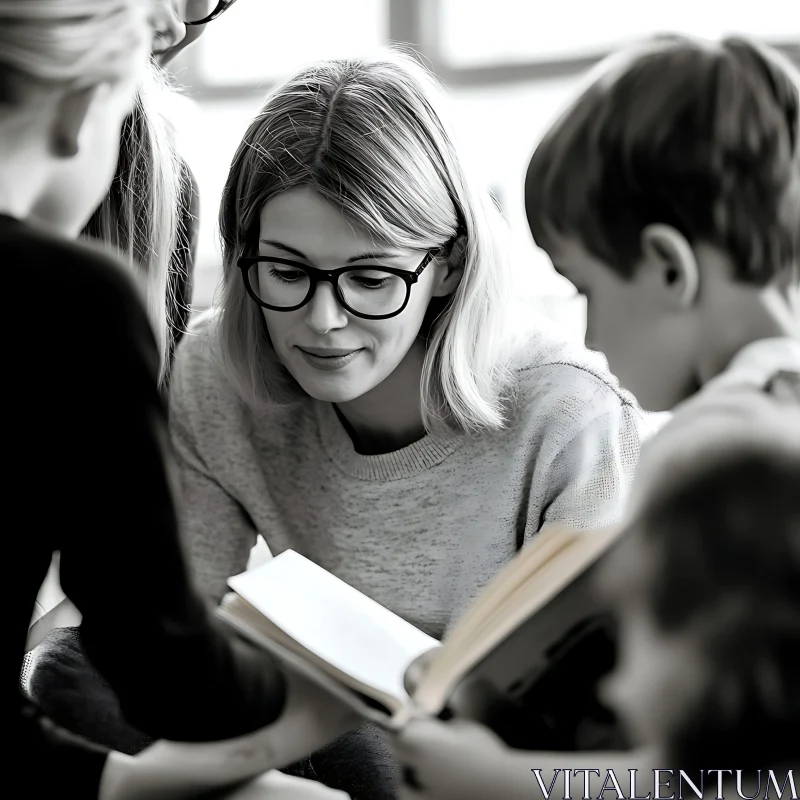 AI ART Woman Reading with Children