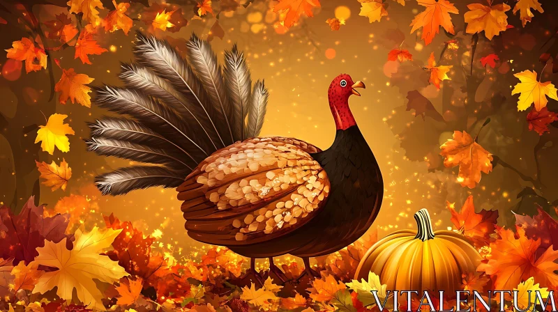 Thanksgiving Turkey Amidst Autumn Leaves AI Image