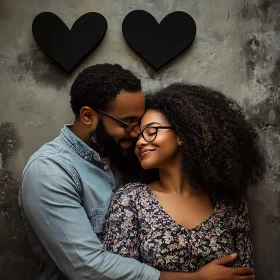 Affectionate Couple Portrait with Heart Symbols